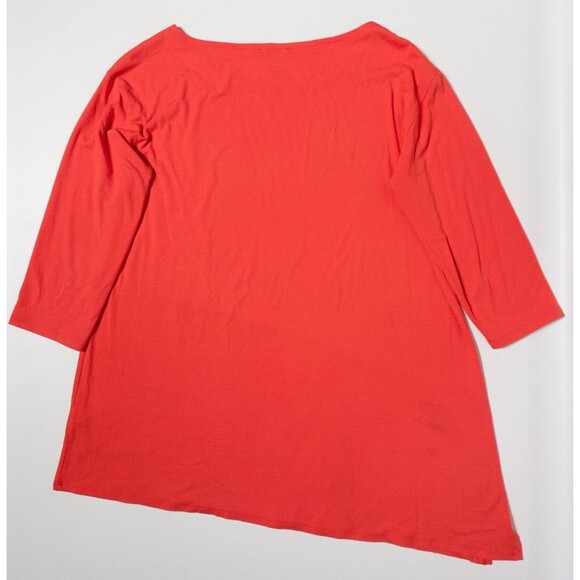 Eileen Fisher USA Boatneck Asymmetric 3/4 Sleeve Blouse Orange Women's Size S - Picture 3 of 8